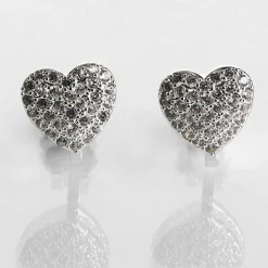 Silver Plated Pave Heart Clip On Earrings>Equilibrium Store