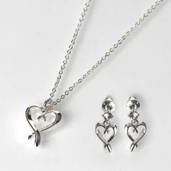 Silver Plated Kissing Heart Necklace & Earrings Gift Set><noscript><img width=