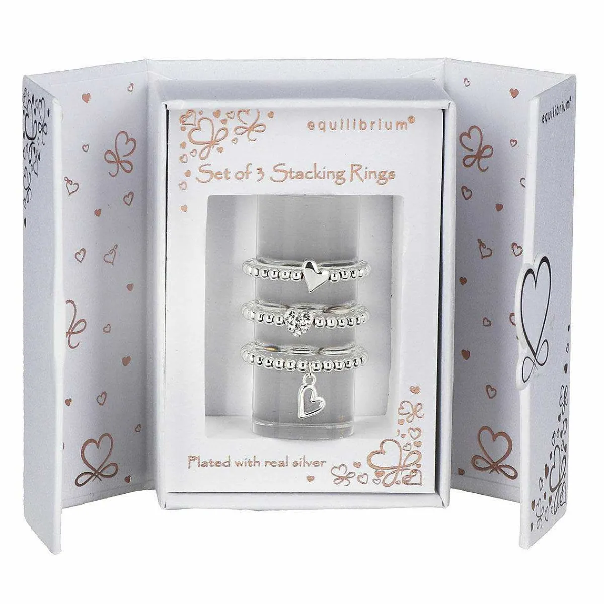 Silver Plated Rings Hearts 3 Stacking Rings Gift Set>Equilibrium Store