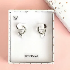 Silver Plated Chic Huggie Heart Earrings>Equilibrium Outlet