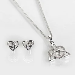 Silver Plated Celtic Knotted Heart Stud Earrings><noscript><img width=