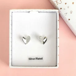 Silver Plated Te Amo Two Halves Heart Stud Earrings>Equilibrium Flash Sale
