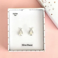 Silver Plated Fresh Water Pearl Kiss Stud Earrings>Equilibrium Fashion