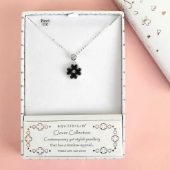 Silver Plated Mother Of Pearl Black Clover Necklace>Equilibrium Sale