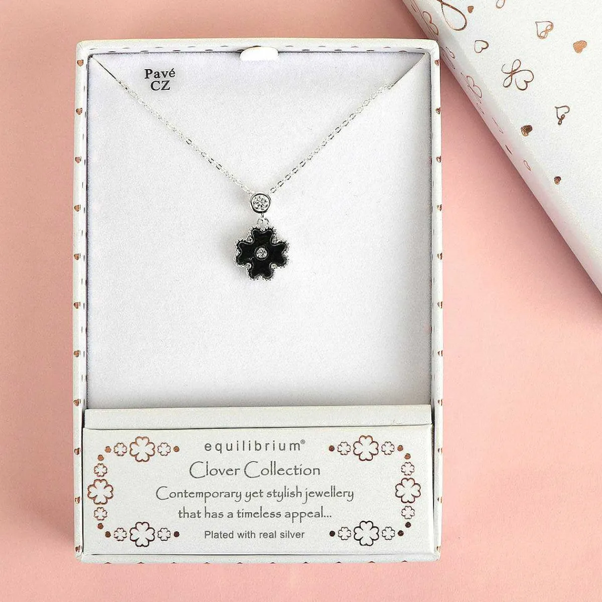 Silver Plated Mother Of Pearl Black Clover Necklace>Equilibrium Sale