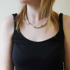 Silver Plated Pearl Lace Necklace><noscript><img width=