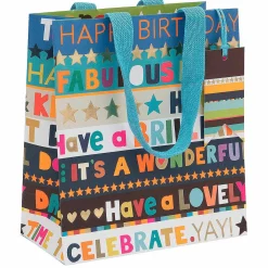 Paper Salad Birthday Blue Stripe Medium Birthday Gift Bag>Glick Shop