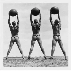 Holy Mackerel Black & White 'Line Of Men Exercising' Greetings Card>Temptation Gifts Clearance