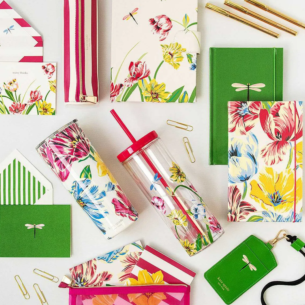 Dragonflies And Tulips Acrylic Tumbler With Straw>Kate Spade New York Best Sale