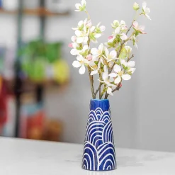 Indigo Waves Ceramic Bud Vase>Langs New