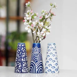 Indigo Waves Ceramic Bud Vase><noscript><img width=