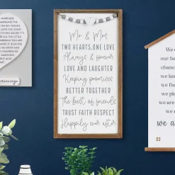 'Mr & Mrs' Wedding Day Beads Long Wooden Plaque><noscript><img width=