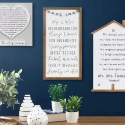 'Mr & Mrs' Wedding Day Beads Long Wooden Plaque><noscript><img width=