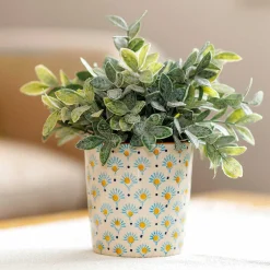 Yellow Floral Plant Pot>Langs Fashion