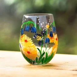 Bluebells & Dandelion Bees Stemless Glass><noscript><img width=