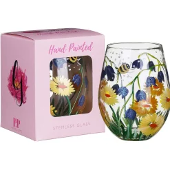 Bluebells & Dandelion Bees Stemless Glass><noscript><img width=