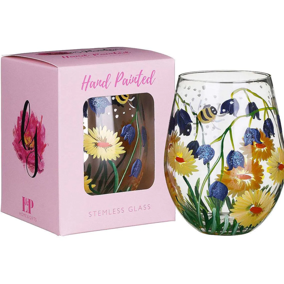 Bluebells & Dandelion Bees Stemless Glass>Lynsey Johnstone Online