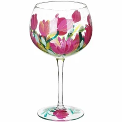 Hand Painted Pink Tulips Gin Glass>Lynsey Johnstone Fashion