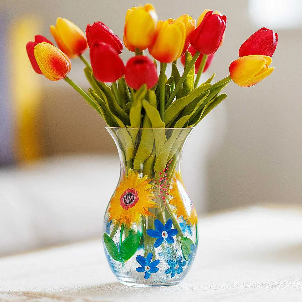 Hand Painted Sunflowers & Blue Wildflowers Posy Vase>Lynsey Johnstone Cheap