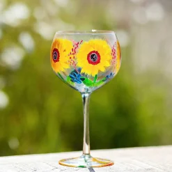 Hand Painted Sunflowers & Blue Wildflowers Gin Glass>Lynsey Johnstone Clearance