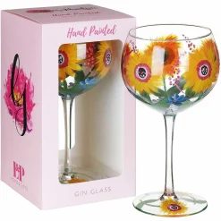 Hand Painted Sunflowers & Blue Wildflowers Gin Glass><noscript><img width=