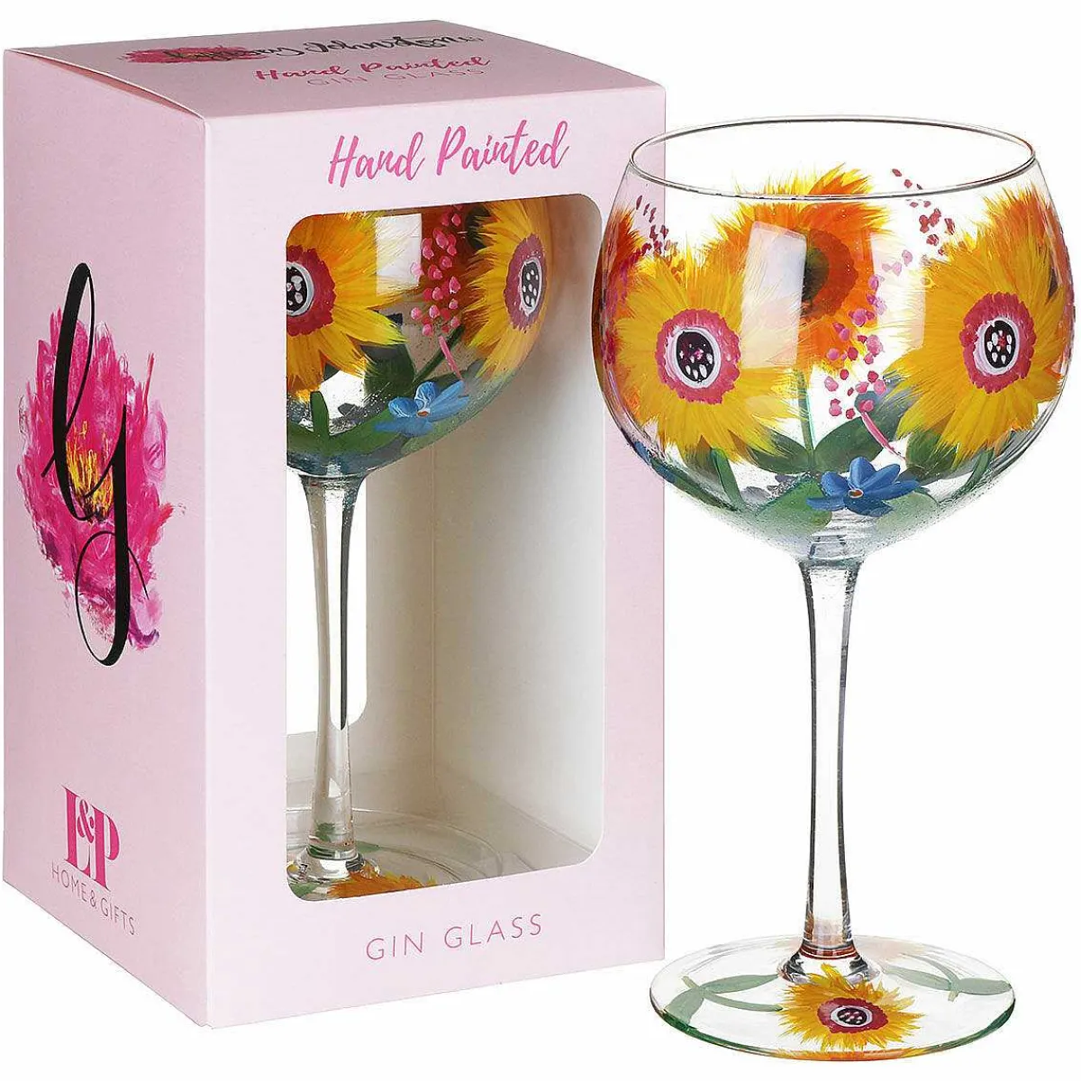 Hand Painted Sunflowers & Blue Wildflowers Gin Glass>Lynsey Johnstone Clearance
