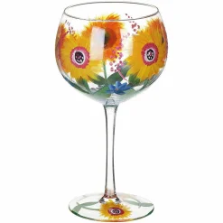 Hand Painted Sunflowers & Blue Wildflowers Gin Glass><noscript><img width=