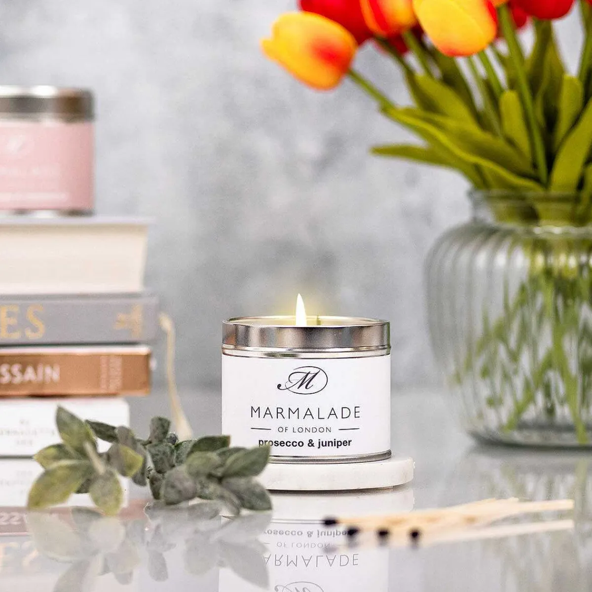 Prosecco & Juniper 210G Tin Soy Candle>Marmalade of London Clearance