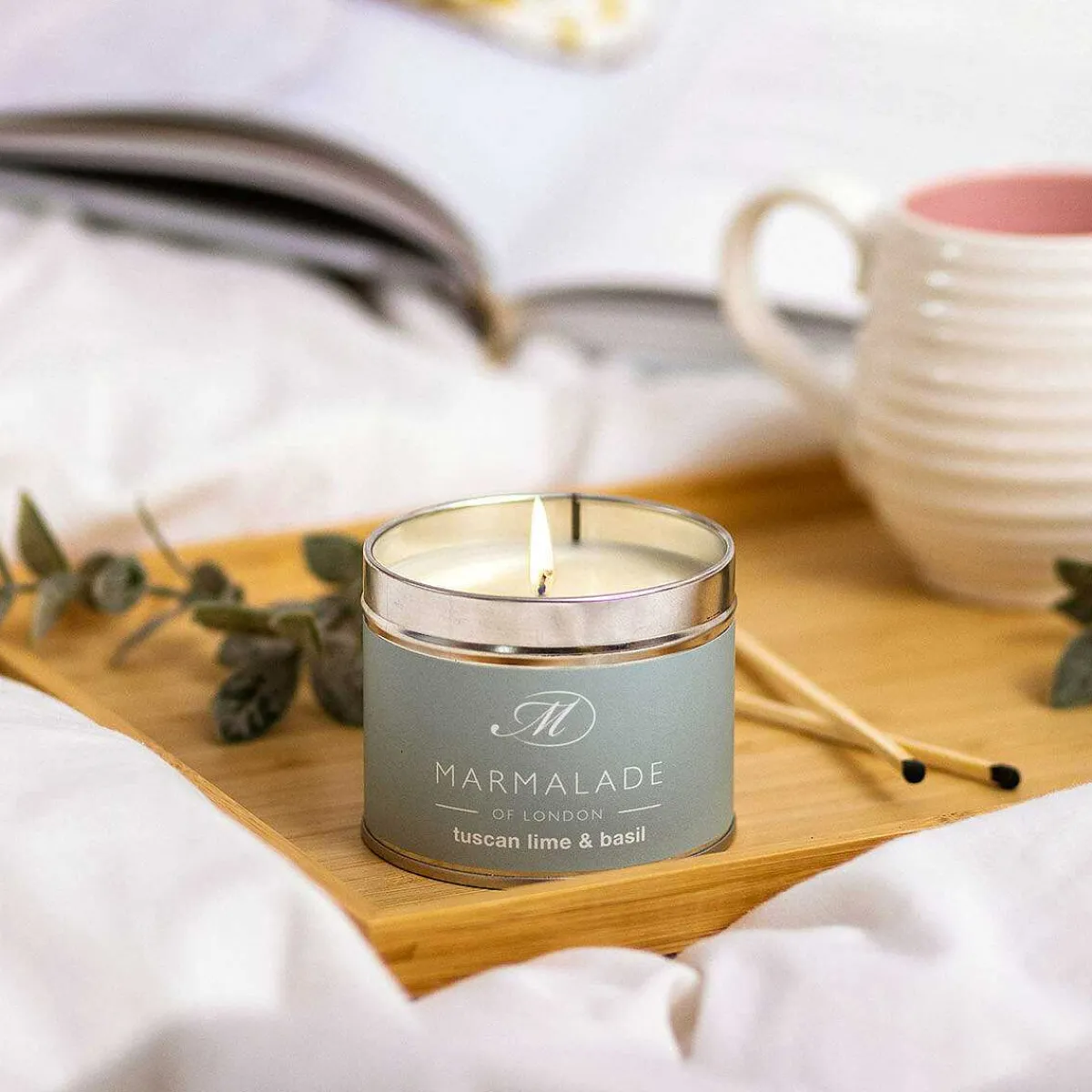 Tuscan Lime & Basil 210G Tin Soy Candle>Marmalade of London Clearance