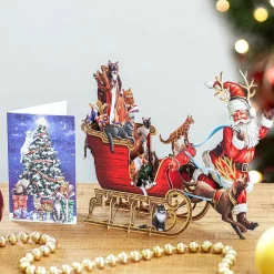 Cat Sleigh 3D Christmas Card>Me & McQ Cheap