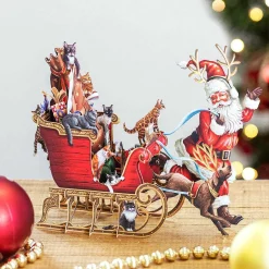 Cat Sleigh 3D Christmas Card><noscript><img width=