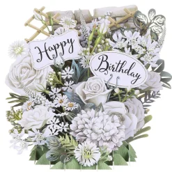 'White Happy Birthday Flowers' 3D Card><noscript><img width=