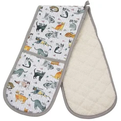 Curious Cats 100% Recycled Cotton Double Oven Glove>Milly Green Store