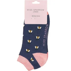 Navy Honey Bee Women's Bamboo Trainer Socks>Miss Sparrow Fashion