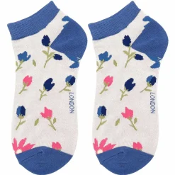 Silver Ditsy Floral Women's Bamboo Trainer Socks>Miss Sparrow Fashion