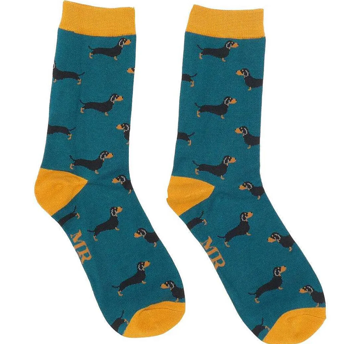 Teal Sausage Dogs Men's Bamboo Socks>Mr Heron Discount