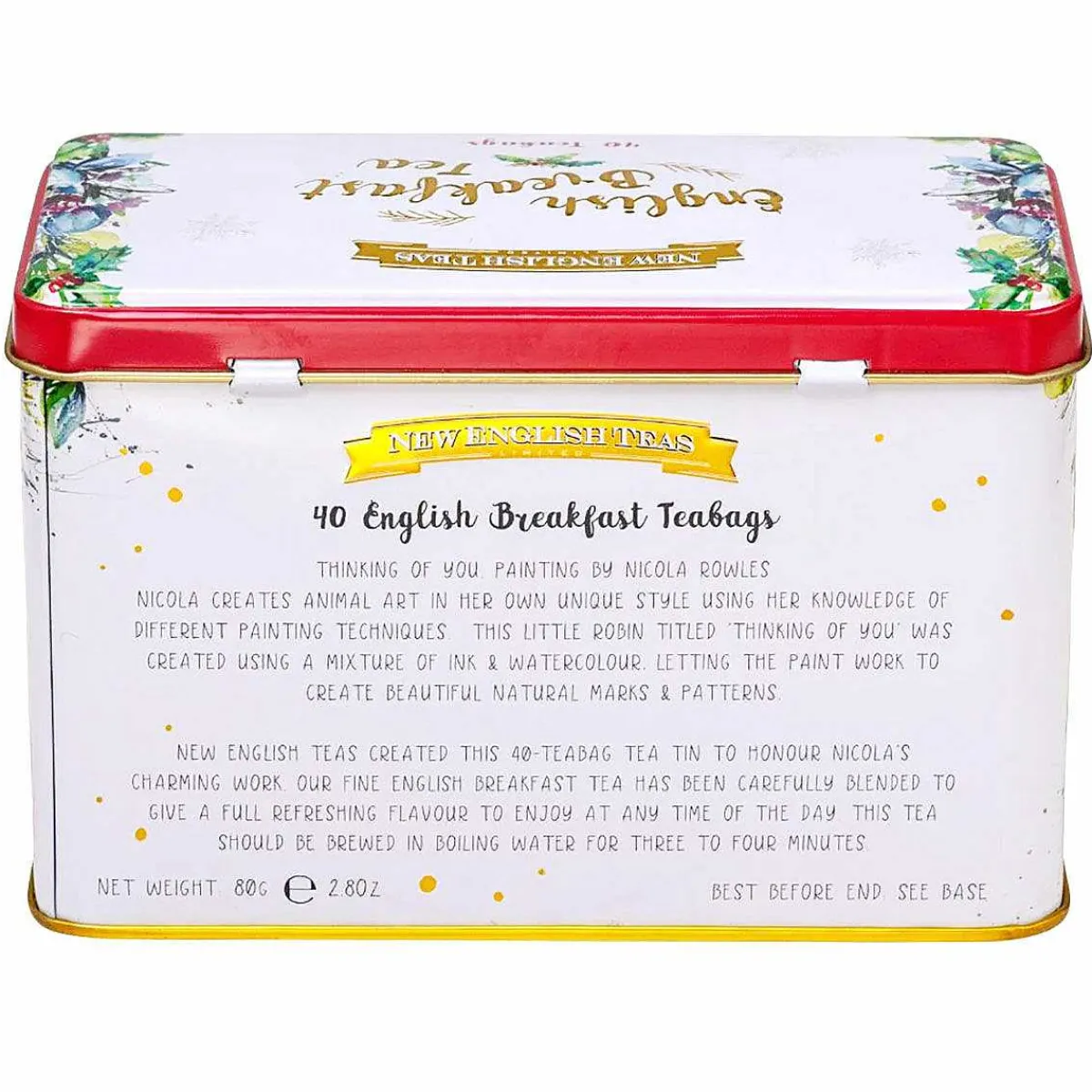 Winter Robins Tea Tin With 40 English Breakfast Tea Bags>New English Teas Clearance
