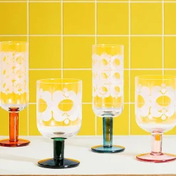 Atomic Flower Green Shades Set Of 4 Champagne Glasses><noscript><img width=