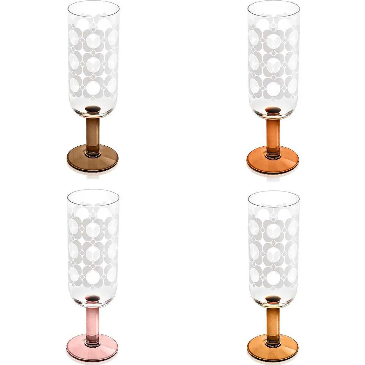 Atomic Flower Brown Shades Set Of 4 Champagne Glasses>Orla Kiely Hot