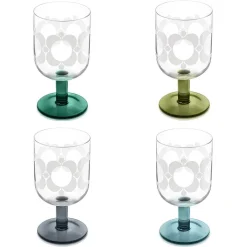 Atomic Flower Green Shades Set Of 4 Wine Glasses><noscript><img width=