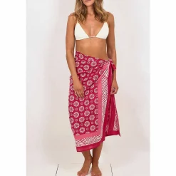 Cogs Pink Hand Printed Cotton Sarong>Pachamama Cheap