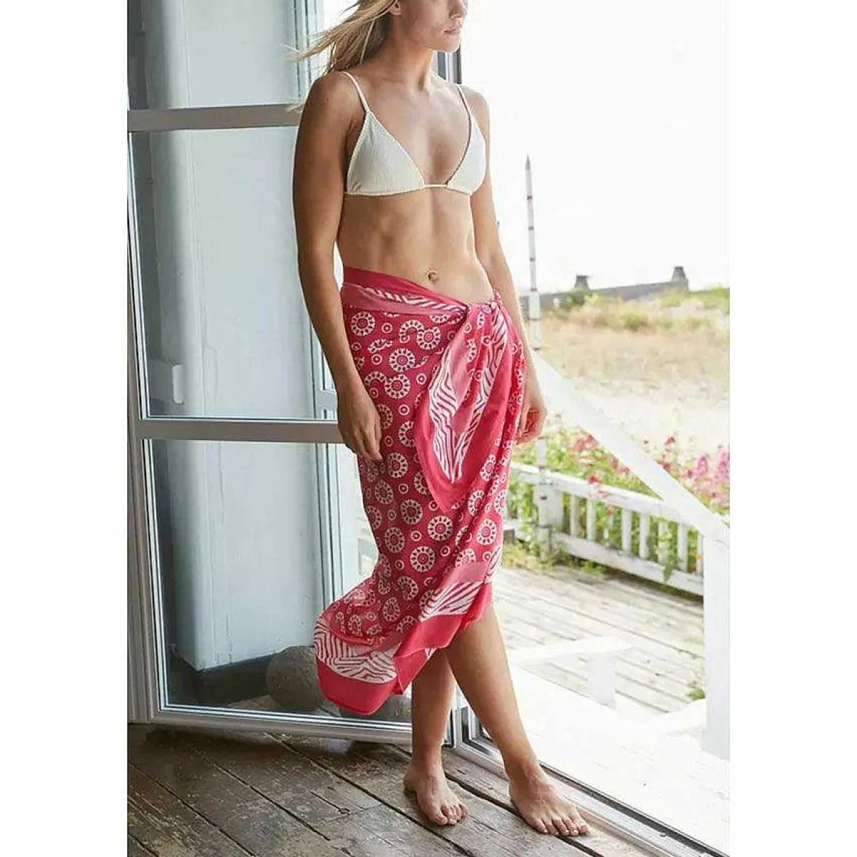 Cogs Pink Hand Printed Cotton Sarong>Pachamama Cheap