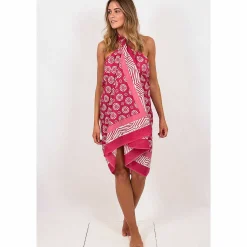 Cogs Pink Hand Printed Cotton Sarong><noscript><img width=