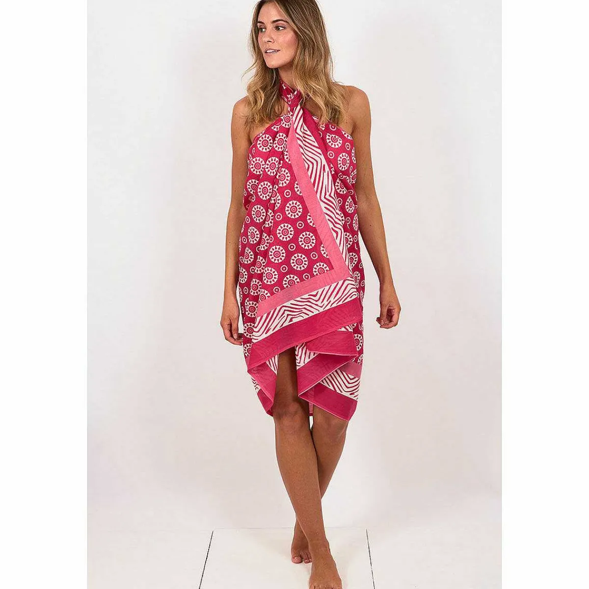 Cogs Pink Hand Printed Cotton Sarong>Pachamama Cheap