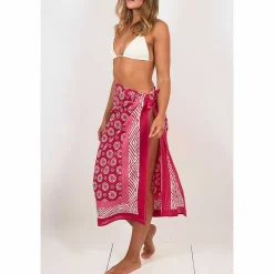 Cogs Pink Hand Printed Cotton Sarong><noscript><img width=