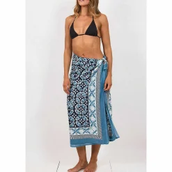 Flower Blue Hand Printed Cotton Sarong><noscript><img width=