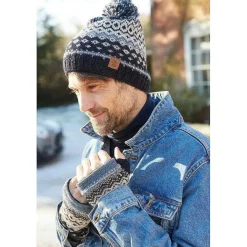 Men's Nordic Blue Bobble Beanie Hat><noscript><img width=