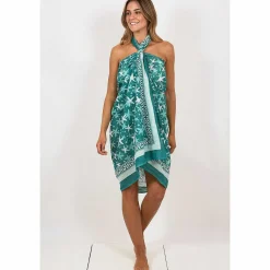 Starfish Green Hand Printed Cotton Sarong><noscript><img width=