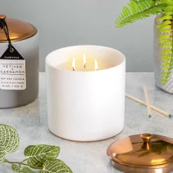 Hygge 425G 3 Wick Tobacco & Vanilla White Ceramic Soy Candle><noscript><img width=