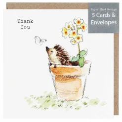 Hedgehog In Flower Pot 'Thank You' Pack Of 5 Notecards><noscript><img width=